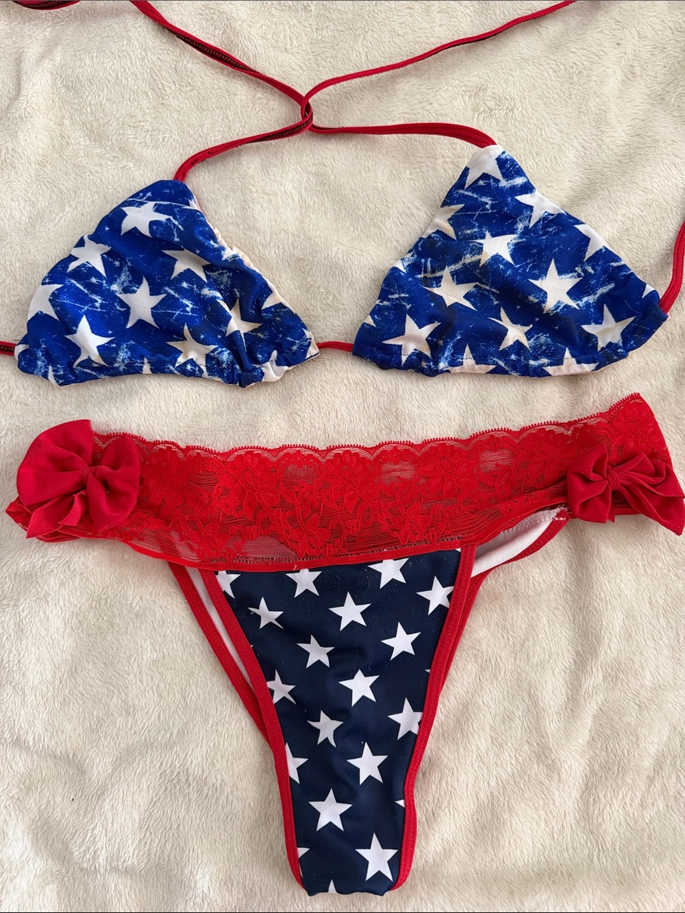 Star Print Red & Blue Bikini Set scrunch butt
